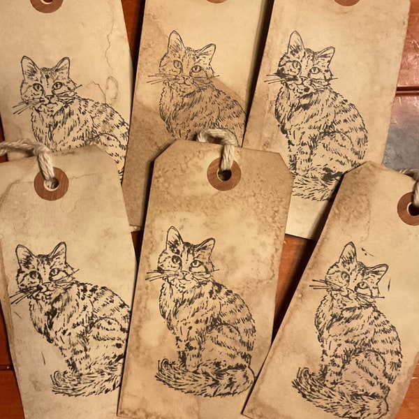Set of 3 Lg. Primitive Tabby Hang Tags Primitive Tabby Striped Cat