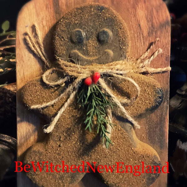 Primitive Grubby Blackened beeswax Gingerbread Man Wood Cutting Board