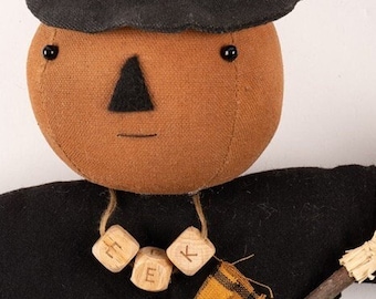 Primitive Pumpkin Witch Folk Art Witch Hat Pumpkin Doll Folk Art Scarecrow