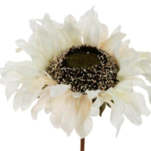 Farmhouse Autumn Fall Cream White Sunflower Stem Pick 9”