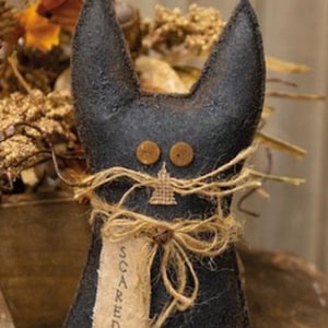 Scaredy Cat Primitive Halloween Black Cat Doll ~Shelf Sitter~ Tuck