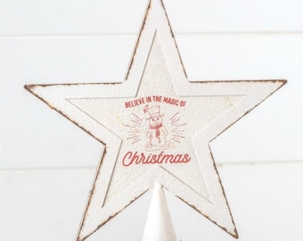 Lg. 10” Christmas Snowman Metal Star Tree Topper Christmas Magic Tree Topper