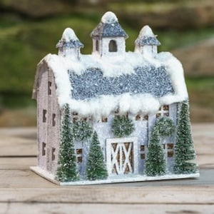 Putz Style Light up Christmas Barn White Glitter Barn Ragon House