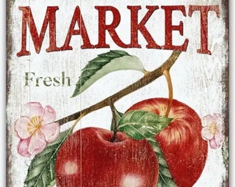 Vintage Retro Style Apples Metal Sign Farmers Market Sign