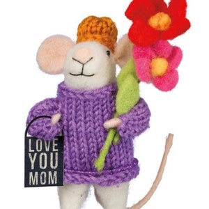 Mothers Day Mouse Ornament Felted Mouse Mom Gift I Love Mom