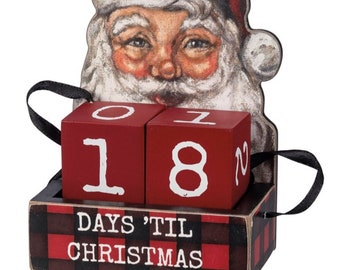 Retro Vintage Style Christmas Countdown Santa Advent Calendar Block Calendar