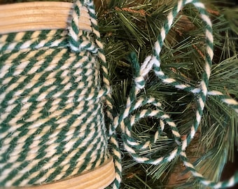 Yard Primitive Candy Cane Jute Green White Thick Bakery Twine Ribbon