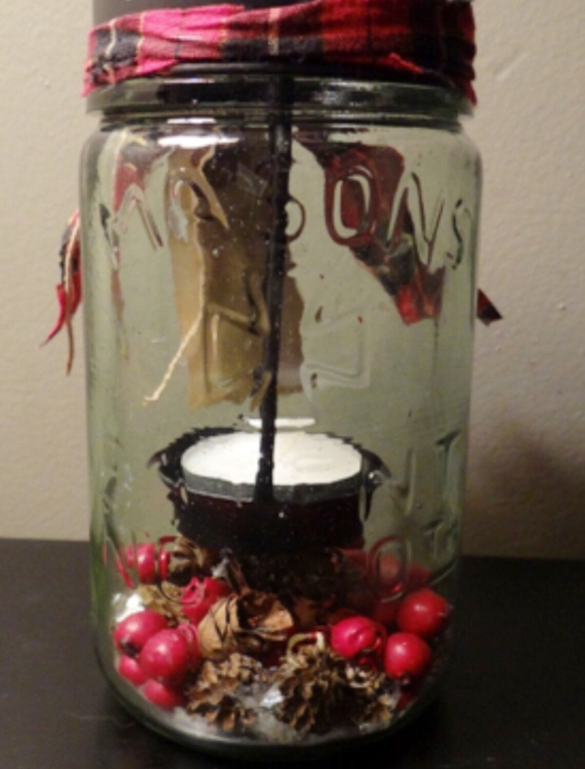 Pint Mason Jar Tea Light Holder Filled With Red Berries Dried Etsy