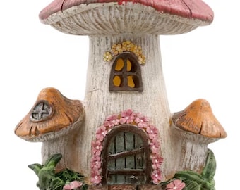 6 1/2” LED Light Up Gnome Home Fairy House Garden Decor Toadstool Mushroom Gnome House