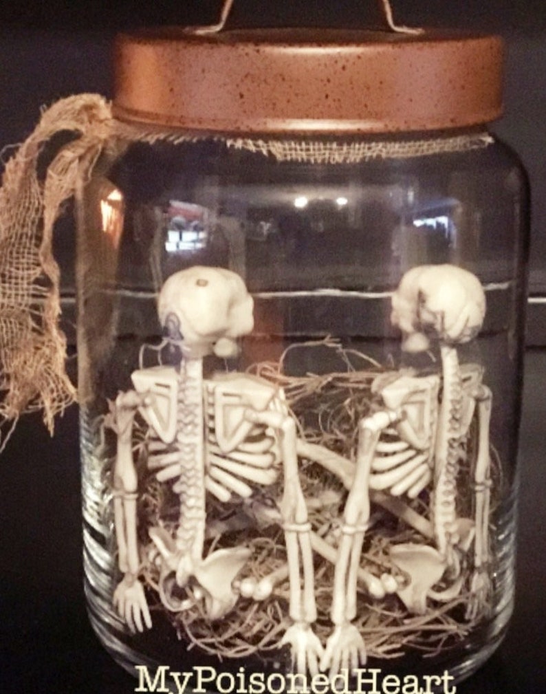 Light up Halloween Jar Of Skeletons Wedding Skeletons Bride Groom image 2