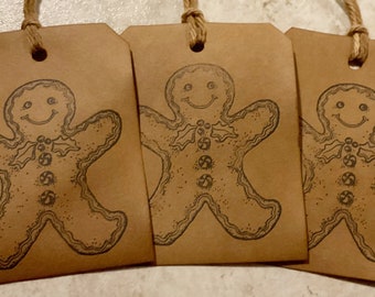 SET of 3 XL W Primitive Holiday Christmas Hang Tags Gingerbread Man