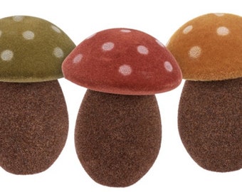 Set 3 - Lg. Gnome Fairy Toadstool Mushrooms Bowl Fillers Flocked Toadstools