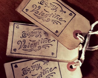 3 Lg. Primitive Hang Tags To My Valentine Tags