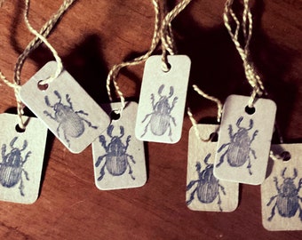 SET of 6 Mini Primitive Halloween Beetle Hang Tags