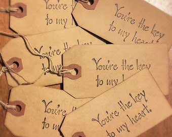 3 Lg. Primitive Valentine Key To My Heart Valentines Day Tags