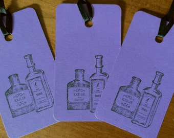 SET of 3 Halloween Purple Poison bottles Hang Tags