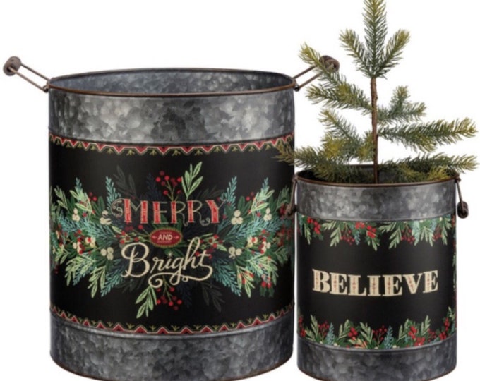 XL Galvanized Metal Bucket Christmas Bucket Believe Bucket Etsy
