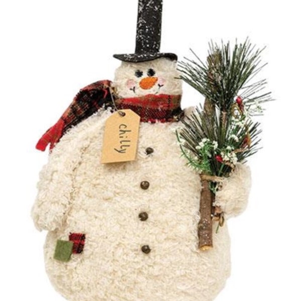 10” Primitive Country SNOWMAN Doll Christmas Chubby Snowman Doll