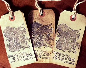 SET of 3 Lg. Primitive Witch Something Wicked This Way Comes Hang Tags