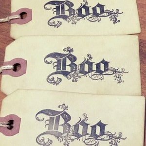 SET of 3 Lg. Primitive Halloween BOO Hang Tags