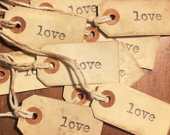 3 Sm. Primitive Valentine LOVE  hang tags Valentines Day Tags