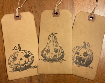 SET of 3 Lg. Primitive Halloween Pumpkin Gourd Trio Hang Tags