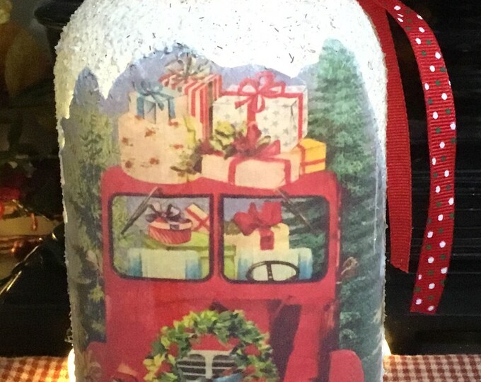 Light up Red Truck Mason Jar Christmas Mason Jar Luminary Etsy