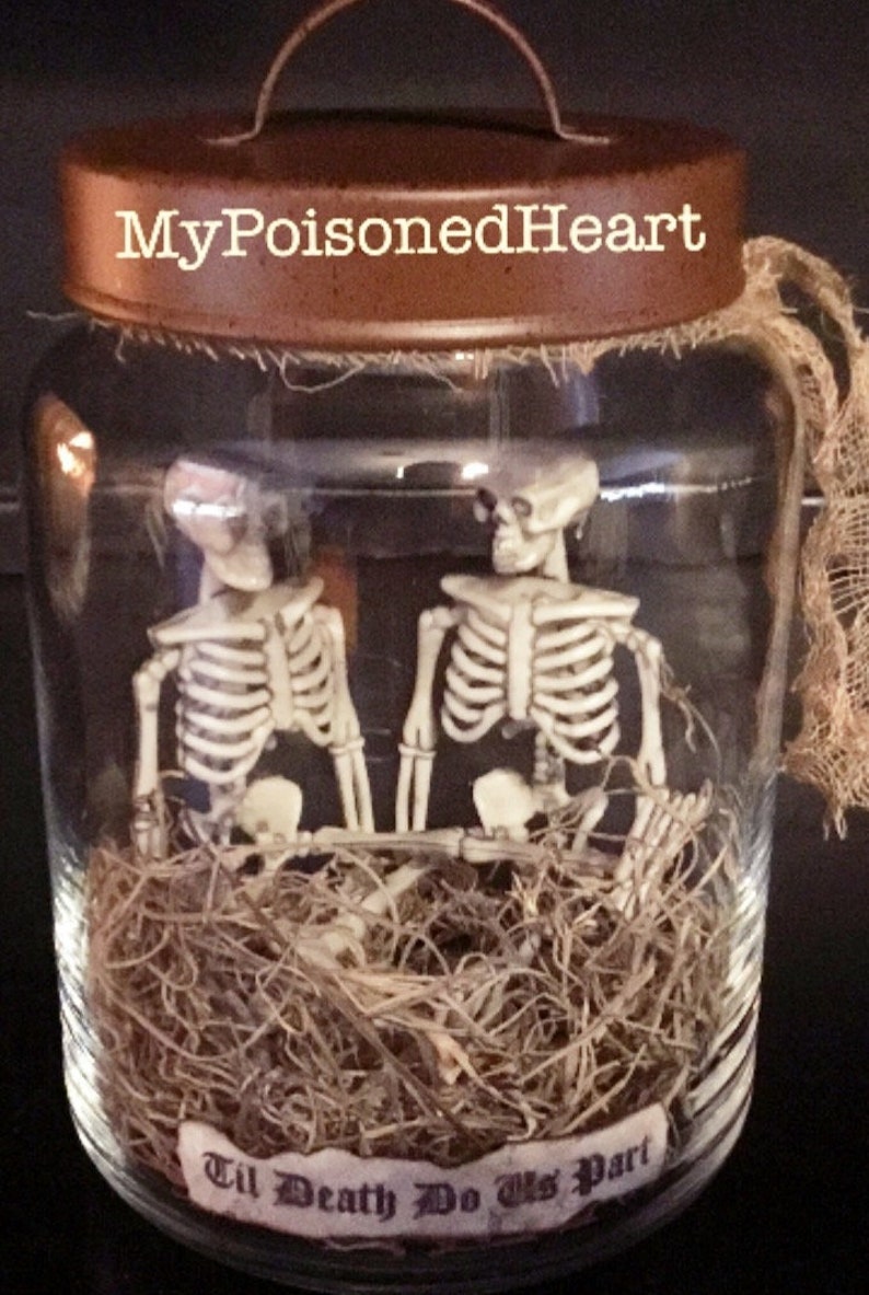 Light up Halloween Jar Of Skeletons Wedding Skeletons Bride Groom image 1