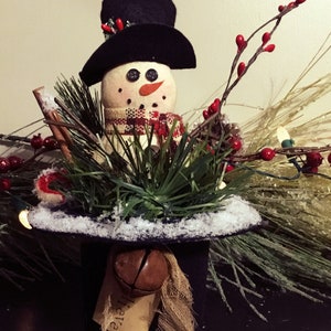 Handmade Primitive Snowman Top Hat Christmas Snowman Rustic Snowman Shelf sitter