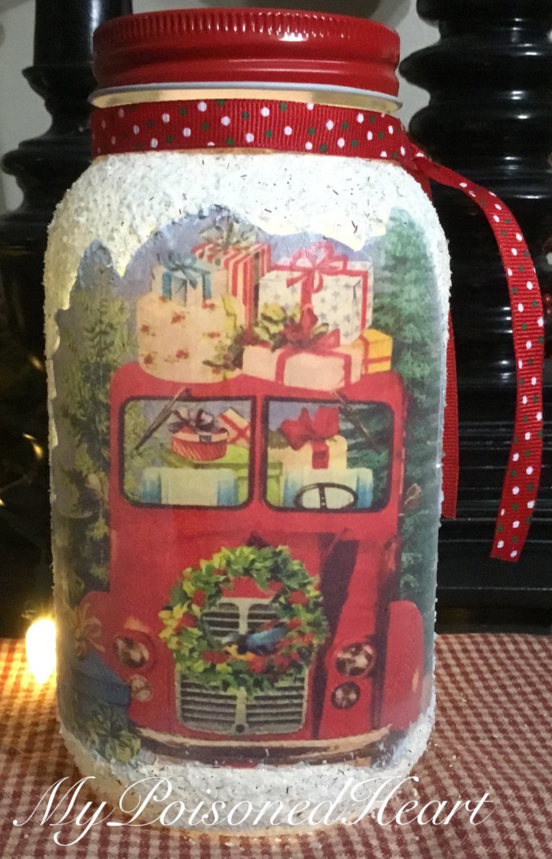 Light up Red Truck Mason Jar Christmas Mason Jar Luminary Etsy