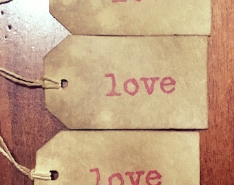 3 Sm. Primitive Valentine LOVE  hang tags Valentines Day Tags