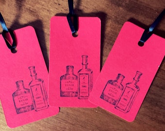 SET of 3 Halloween Red Poison bottles Hang Tags