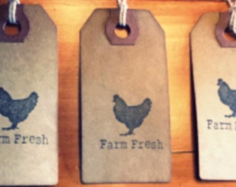 Sm. Primitive Chicken Farm Fresh hang tags- set of 3