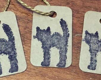 SET of 3 XS Primitive Halloween BLACK Cat Hang Tags