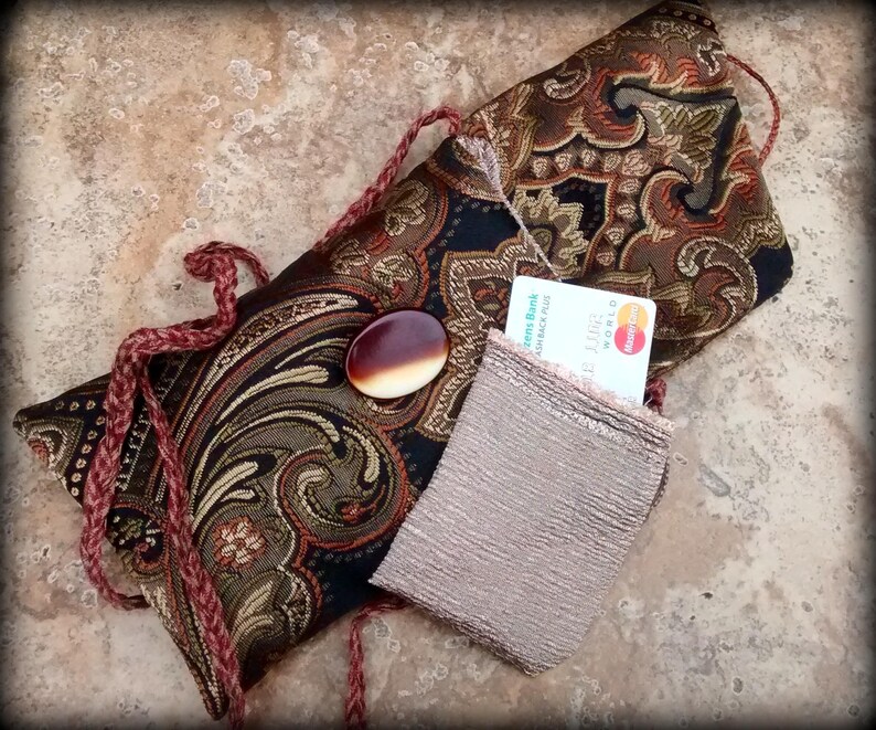 Passport Bag Rust and Tan Paisley Cell Phone Bag Crossbody Bag in Black