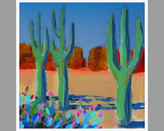 Southwest - "Dancing Saguaros”- giclée print -Southwest wall decor - desert wall art decor - Southwestern wall decor - desert style