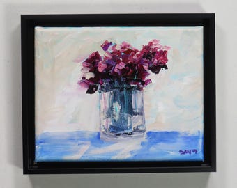 framed art - "Mulberry Thyme" - original acrylic painting - home décor - bright floral - window - flowers