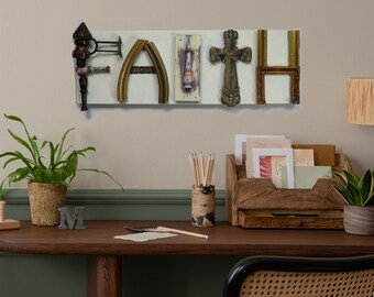 home decor - original handcrafted - assemblage - wall art - Faith - farmhouse - cottage - art