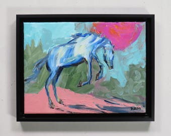 framed painting - "Outlaw Days" - original acrylic painting - cottage decor - Horse lovers - art