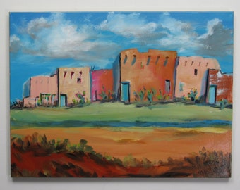 original colorful southwest painting - desert décor - "Santa Fe Clouds" - original acrylic painting - Southwestern wall art