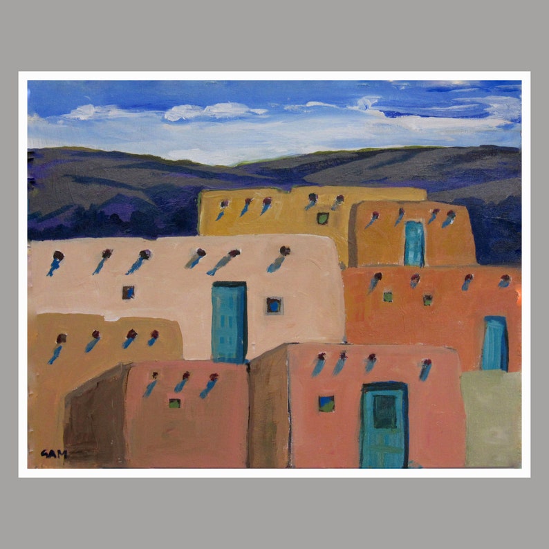 Southwestern wall art Taos Pueblo giclée print desert wall art color Pueblo color and energy Southwestern Pueblo image 2
