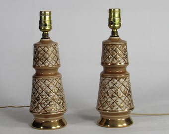 MCM Lamps - set of 2 vintage lamps - mid-century decor - Gold and tan - Art Deco - old-is-new