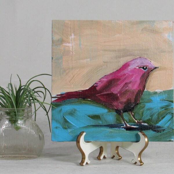 original painting   - acrylic on canvas panel - home décor - "Autumn Sparrow" - bird painting - art - animal