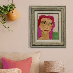 framed original - acrylic painting - &quot;Cracklin Rose&quot;-  home decor - decorative wall art - quirky girl portrait - art