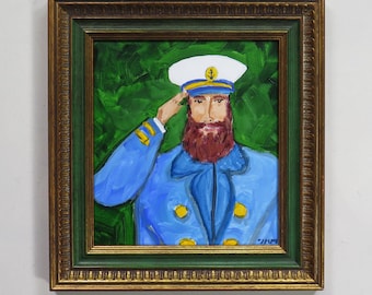 framed art -"Aye Aye Captain"- original painting- portrait - art - coastal - tropical - beach - sea captain - nautical - original