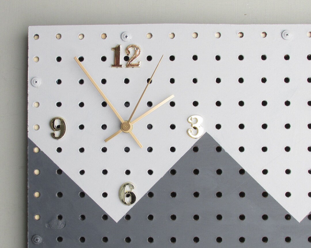 Pegboard Organizer /clock Charcoal/mushroom Zigzag Etsy