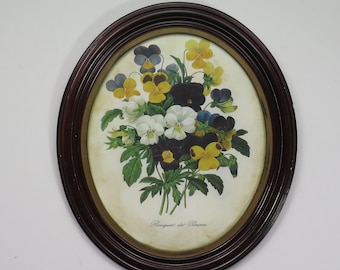 antique framed floral print - oval picture frame - antique - art - Botanical