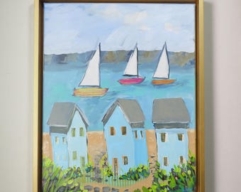 framed artwork - large original painting- &quot;All Hands on Deck&quot; - seascape - Original acrylic painting - art - coastal