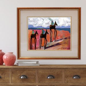 art Southwestern style - &quot;Ancient Travelers”- giclée print -Southwest wall decor - desert wall art decor - Southwestern wall decor - horses