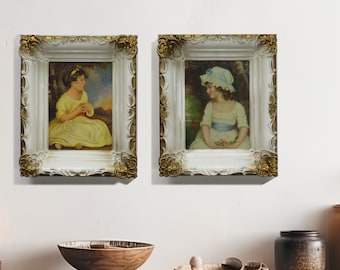 Vintage Portraits - Girls - Set of 2 Portraits - original frames - Wall Hanging